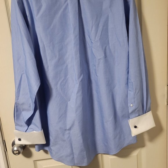 Brooks Brothers Dress Shirt With Cuff Links Sky Blue White Pin Stripes Sz 33 - Picture 4 of 4